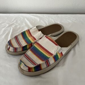 SANUK We Got Your Back Canvas Pride Rainbow Beach Surf Slides- US Womens 10